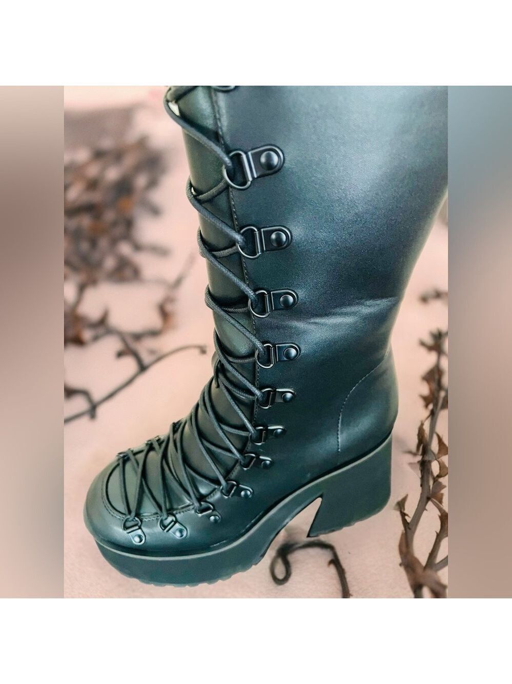 NIB Dolls Kill Widow God Forsaken Knee High Boots Lace Up Front Side Zipper